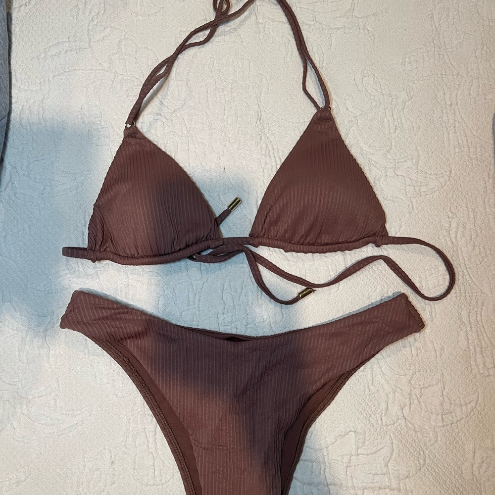 Monday Swimwear Brown Triangle Bikini Set